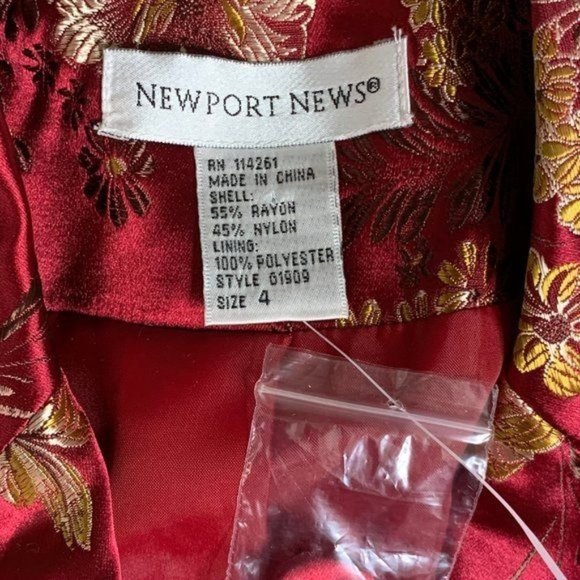 Newport News Asian Inspired Jacquard Blazer 4 Red Gold Buttons 3/4 Sleeve NEW - Picture 6 of 6